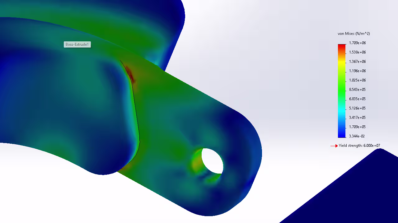 Close up of the FEA results